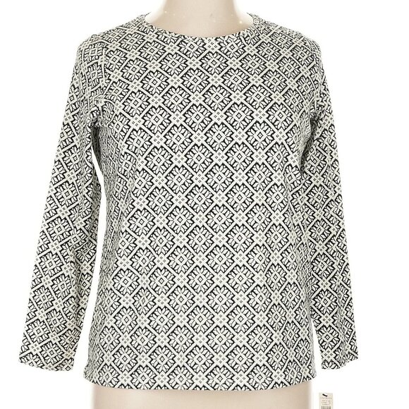 NWT The Talbots Tee Sz 1XP Black White Long Sleeve Crewneck Top Aztec Geometric - Picture 4 of 10